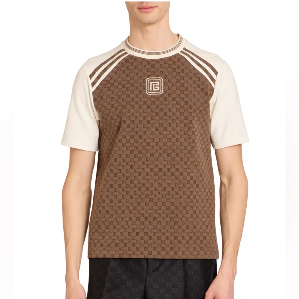 Balmain Mini Monogram Crewneck T-Shirt brown Ivory.. size Medium..brand … - Picture 1 of 9